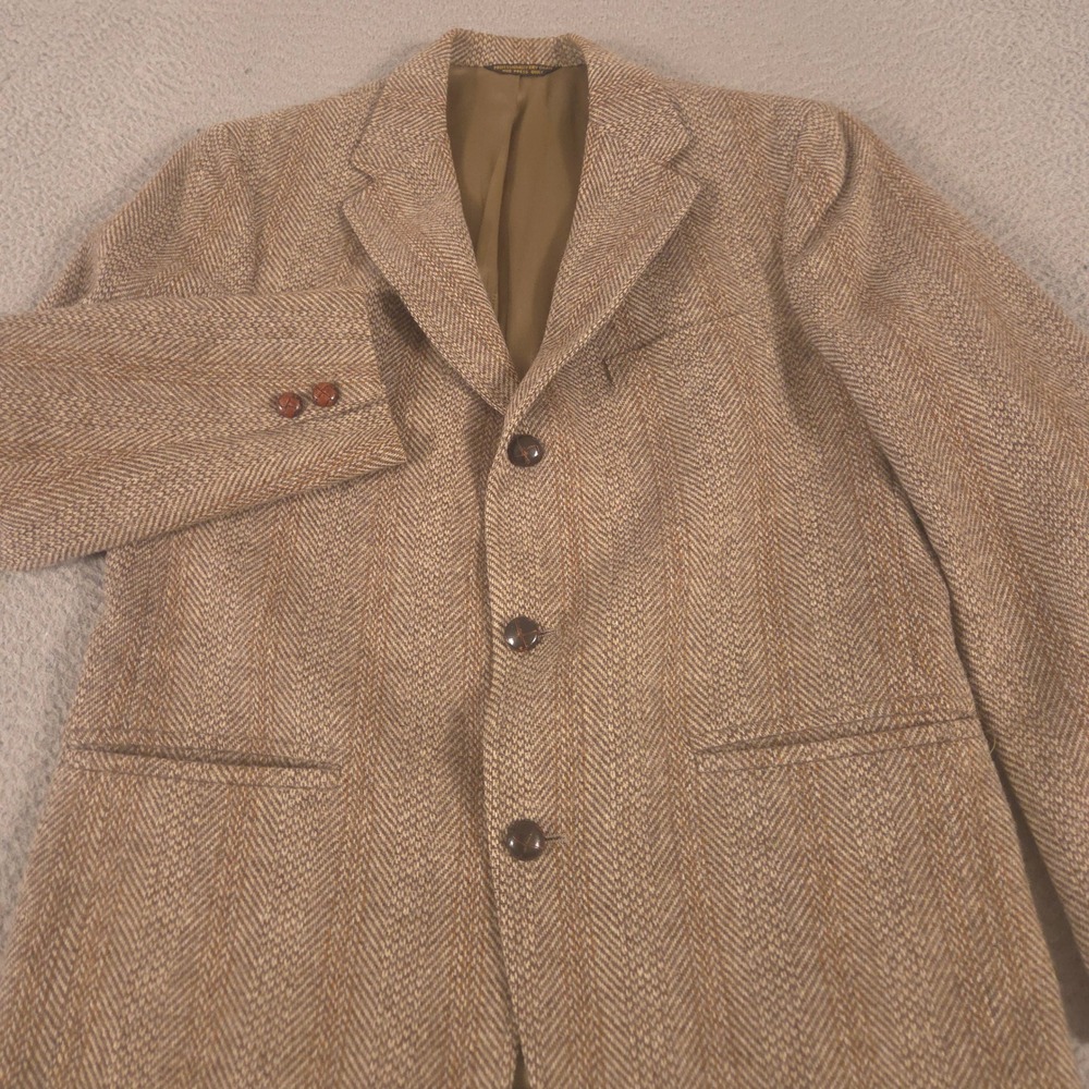VINTAGE Gant Blazer Mens 40R Brown Herringbone Wool Tweed 3-Button  Coat 70s
